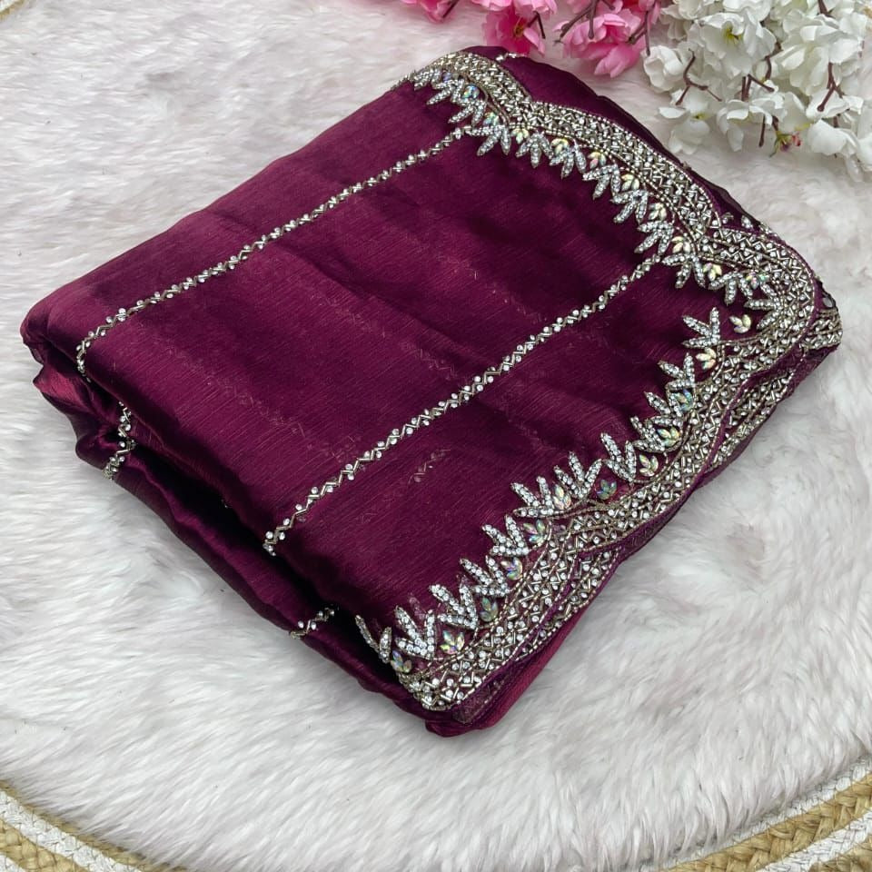 Beautiful Stone Work Saree with Free Blouse | Premium Elegant Collection