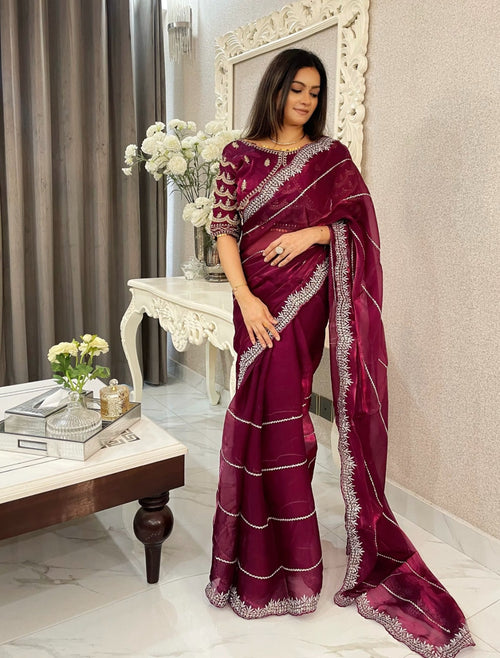 Beautiful Mirror Work Saree with Free Blouse | Premium Elegant Collection..