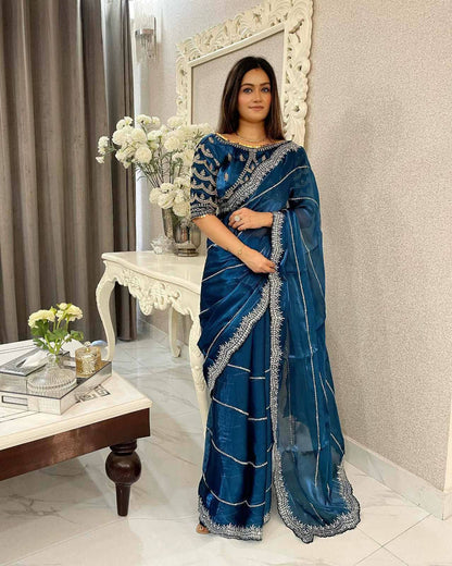Beautiful Mirror Work Saree with Free Blouse | Premium Elegant Collection..