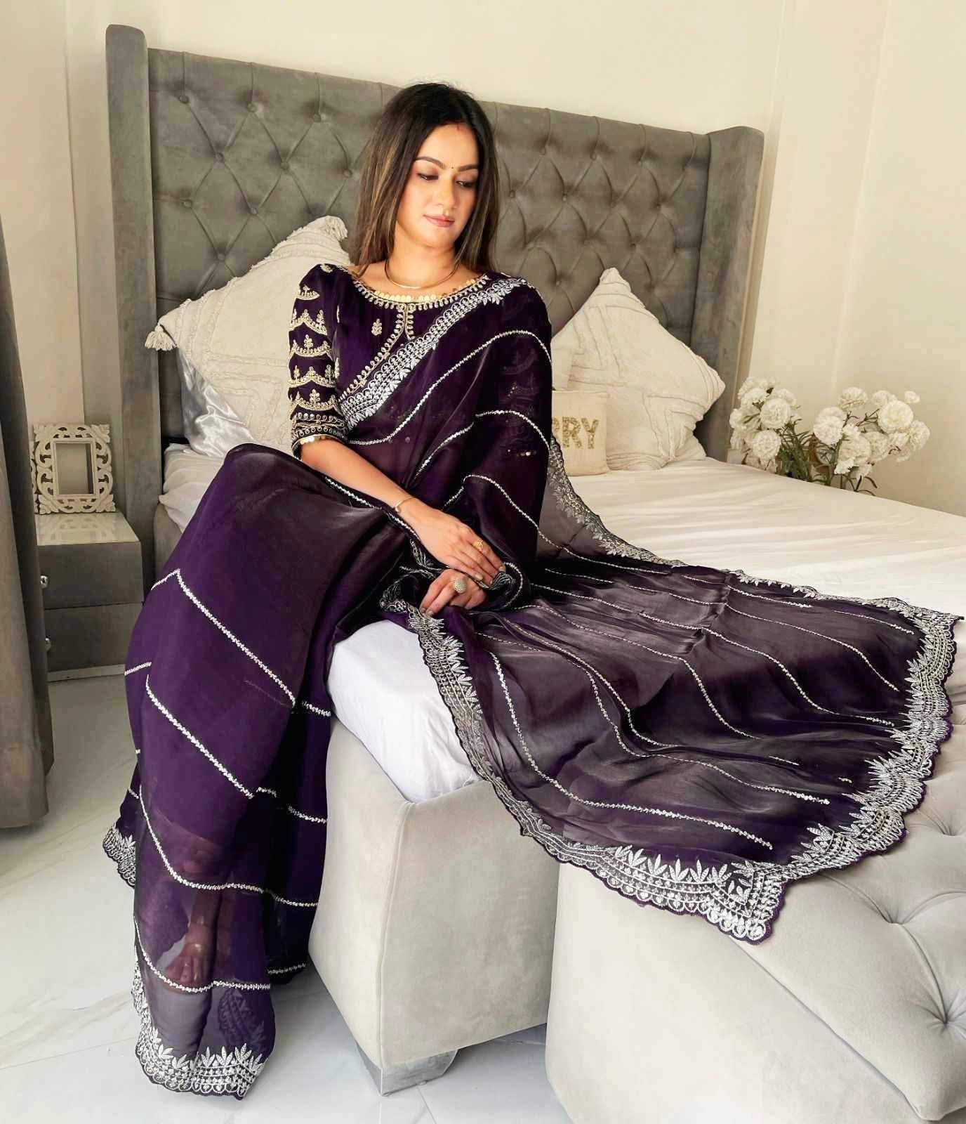 Beautiful Mirror Work Saree with Free Blouse | Premium Elegant Collection..