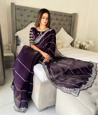 Beautiful Mirror Work Saree with Free Blouse | Premium Elegant Collection..