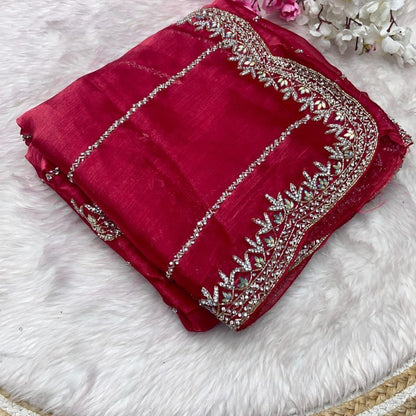 Beautiful Mirror Work Saree with Free Blouse | Premium Elegant Collection..