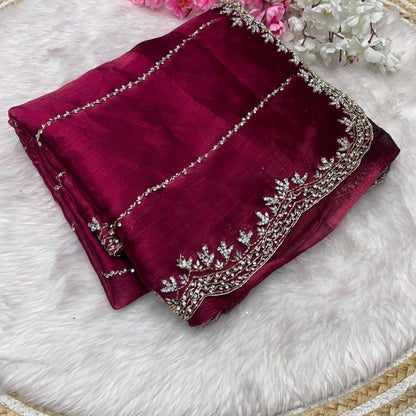 Beautiful Mirror Work Saree with Free Blouse | Premium Elegant Collection..