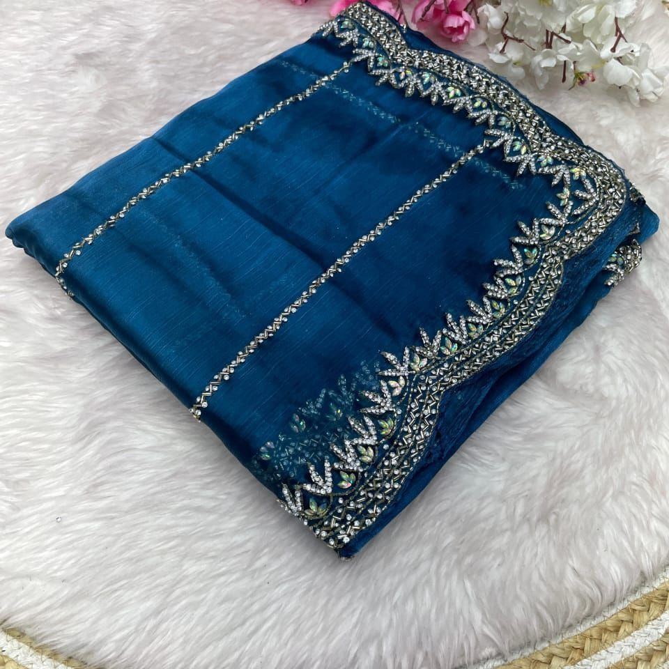 Beautiful Mirror Work Saree with Free Blouse | Premium Elegant Collection..