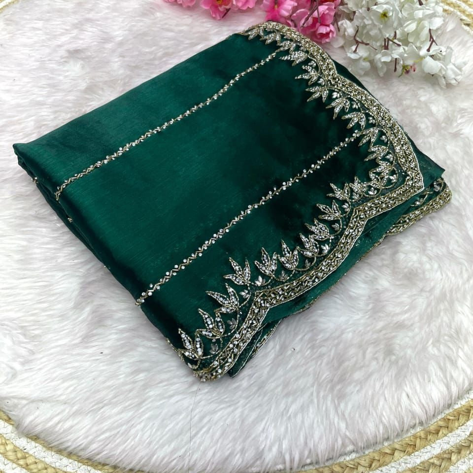 Beautiful Mirror Work Saree with Free Blouse | Premium Elegant Collection..
