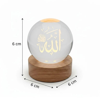 Allah muhammad Quram 3d crystal ball islamic allah - LED Glass Lamp Night Lamp Table Lamp (8 cm, White)